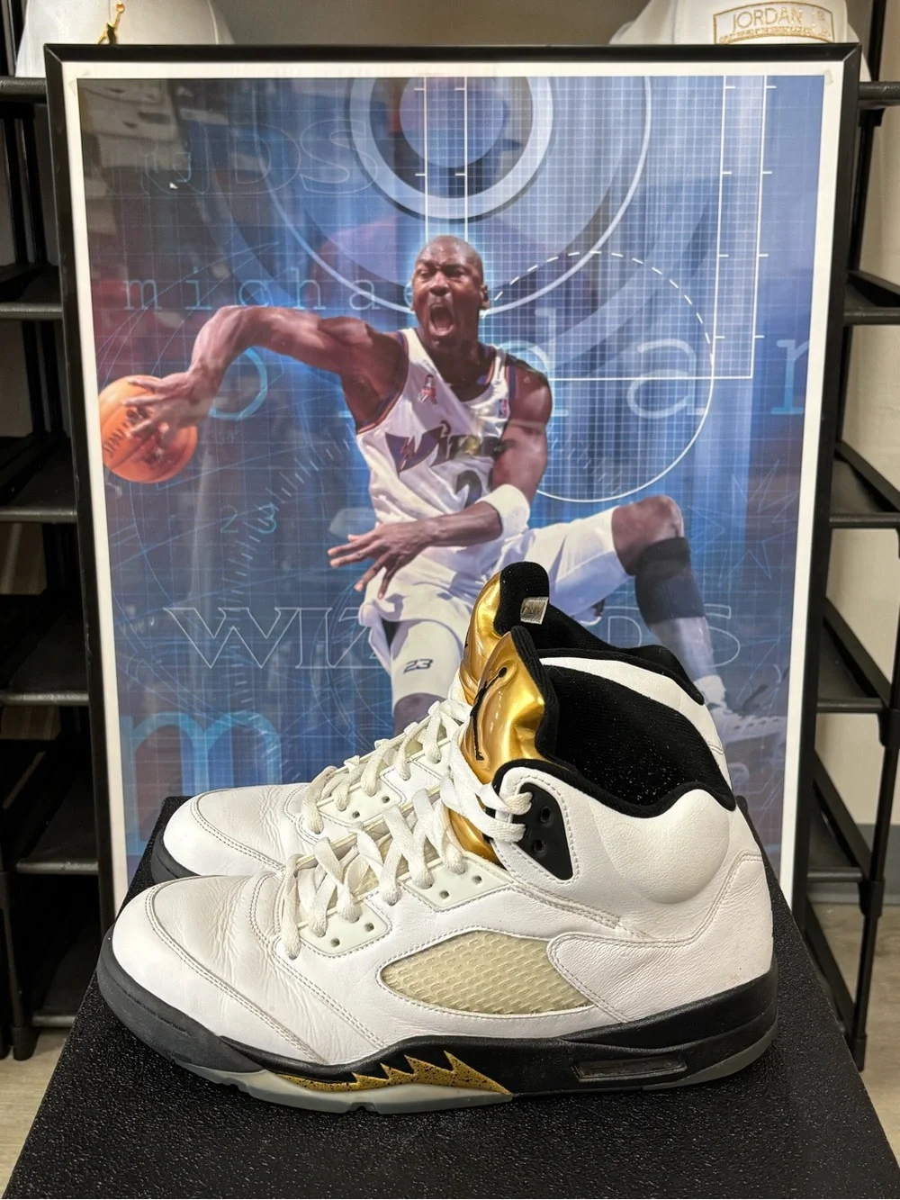 Size 11.5- Nike Air Jordan 5 Retro Olympic Gold White Black Shoes 136027-133